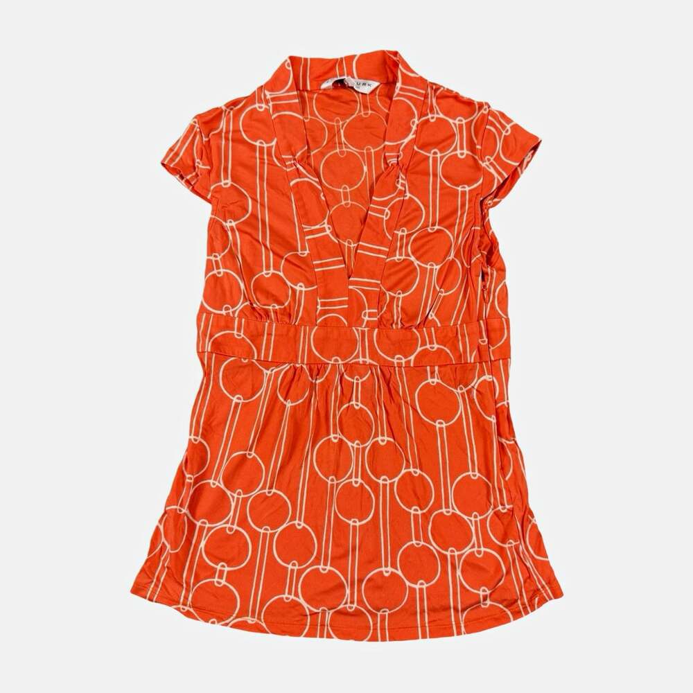 Trina Turk Orange White Geometric Silk Jersey V-Neck Dress Zip Size 8